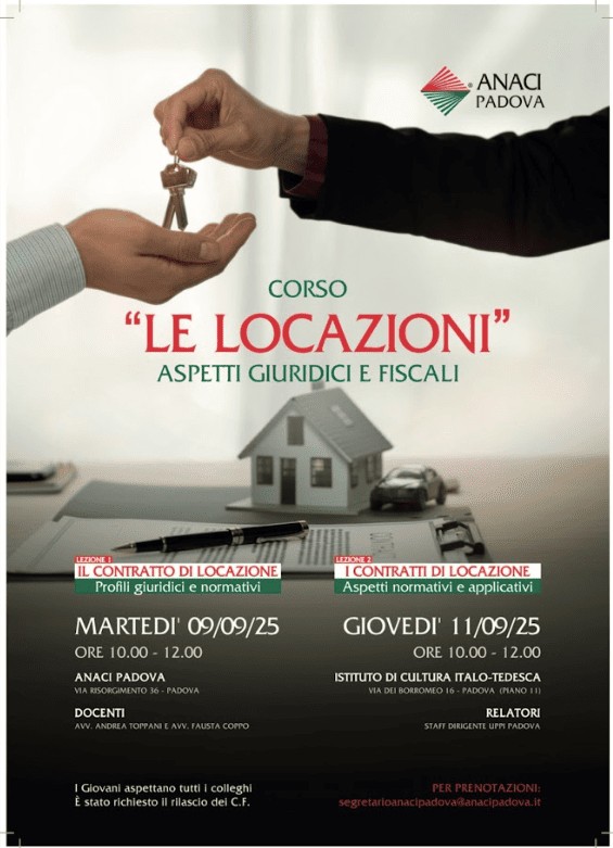 Volantino: corso "Le locazioni" aspetti giuridici e fiscali